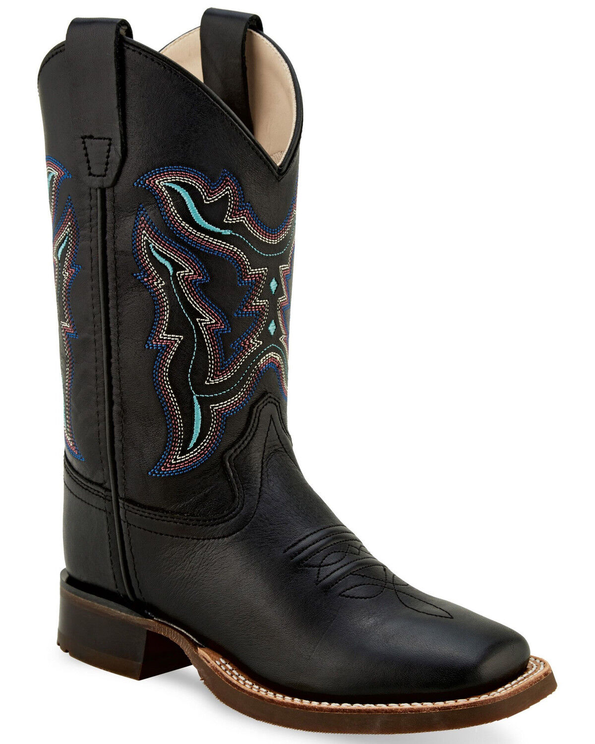 Image #1 - Old West Boys' Shaft Embroidery Western Boots - Broad Square Toe, Black, hi-res