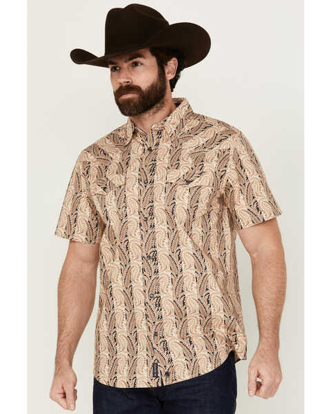 Moonshine Spirit Men's Victory Paisley Striped Short Sleeve Snap Western Shirt , Cream, hi-res