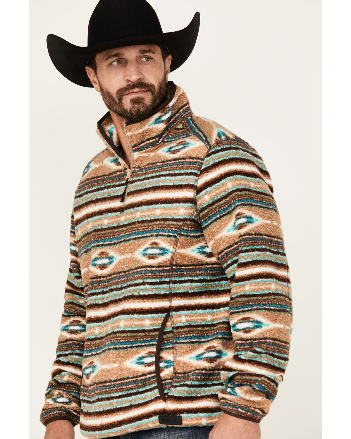 Image #2 - Rock & Roll Denim Men's Southwestern Striped Berber 1/4 Zip Pullover, Multi, hi-res