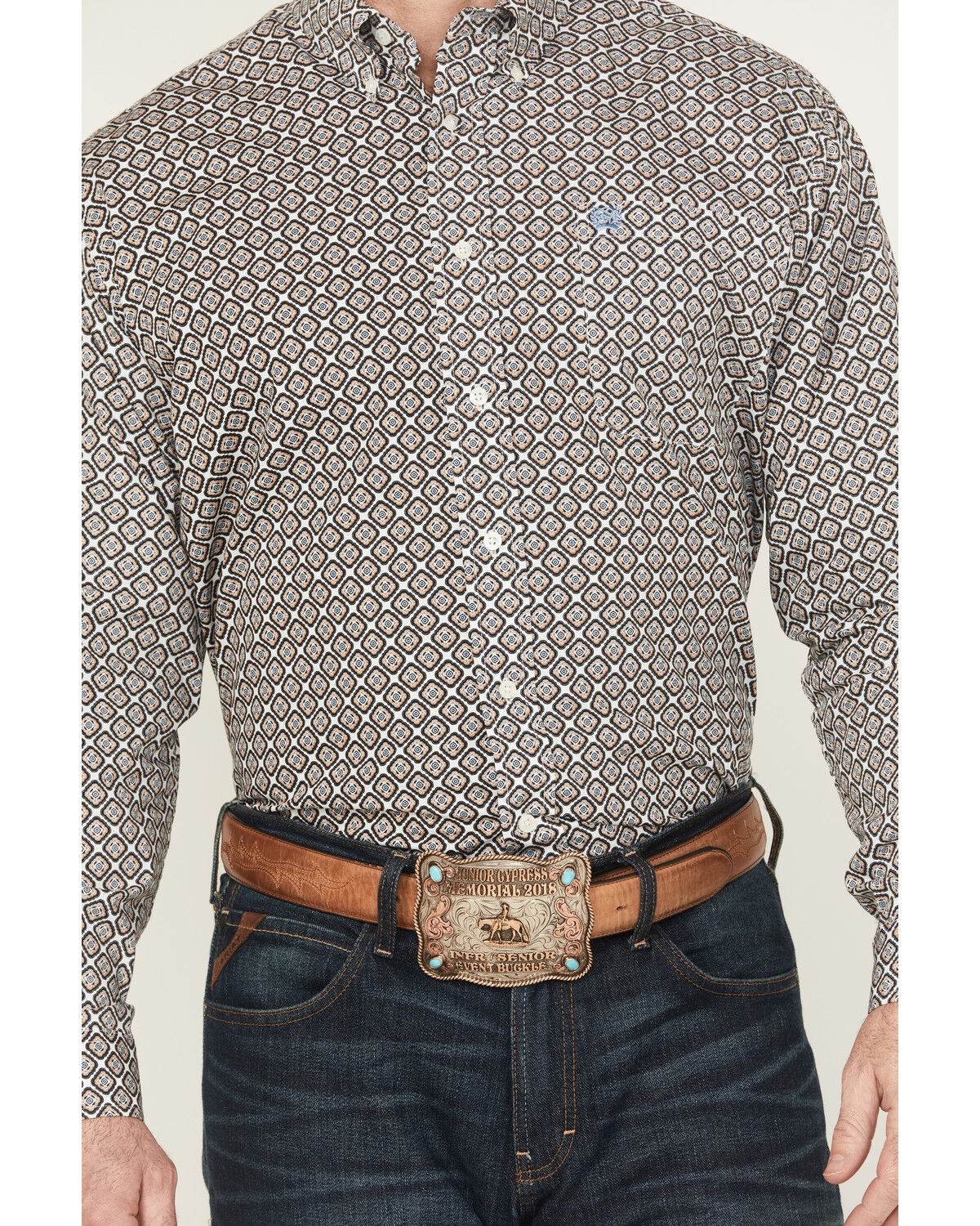Image #3 - Cinch Men's Medallion Long Sleeve Button-Down Western Shirt, Cream, hi-res