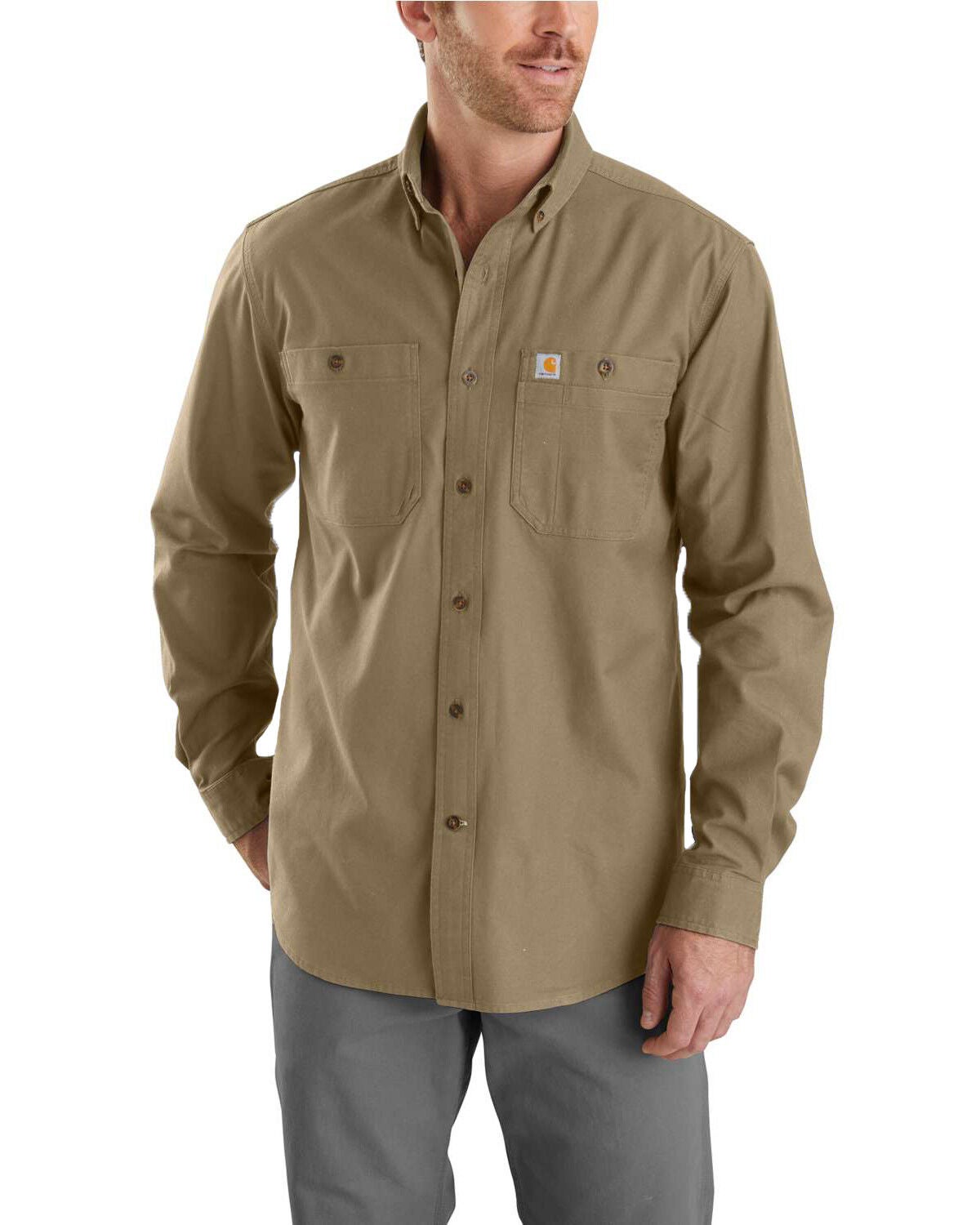 Image #1 - Carhartt Men's Rugged Flex&reg; Rigby Long Sleeve Work Shirt - Big, Beige/khaki, hi-res