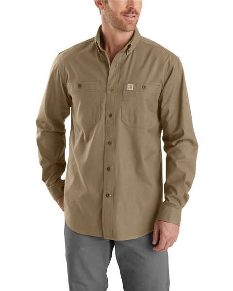 Image #1 - Carhartt Men's Rugged Flex Rigby Long Sleeve Work Shirt - Big , Beige/khaki, hi-res