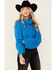 Image #2 - Revel Women's Turtleneck Cable Knit Cropped Sweater, Blue, hi-res