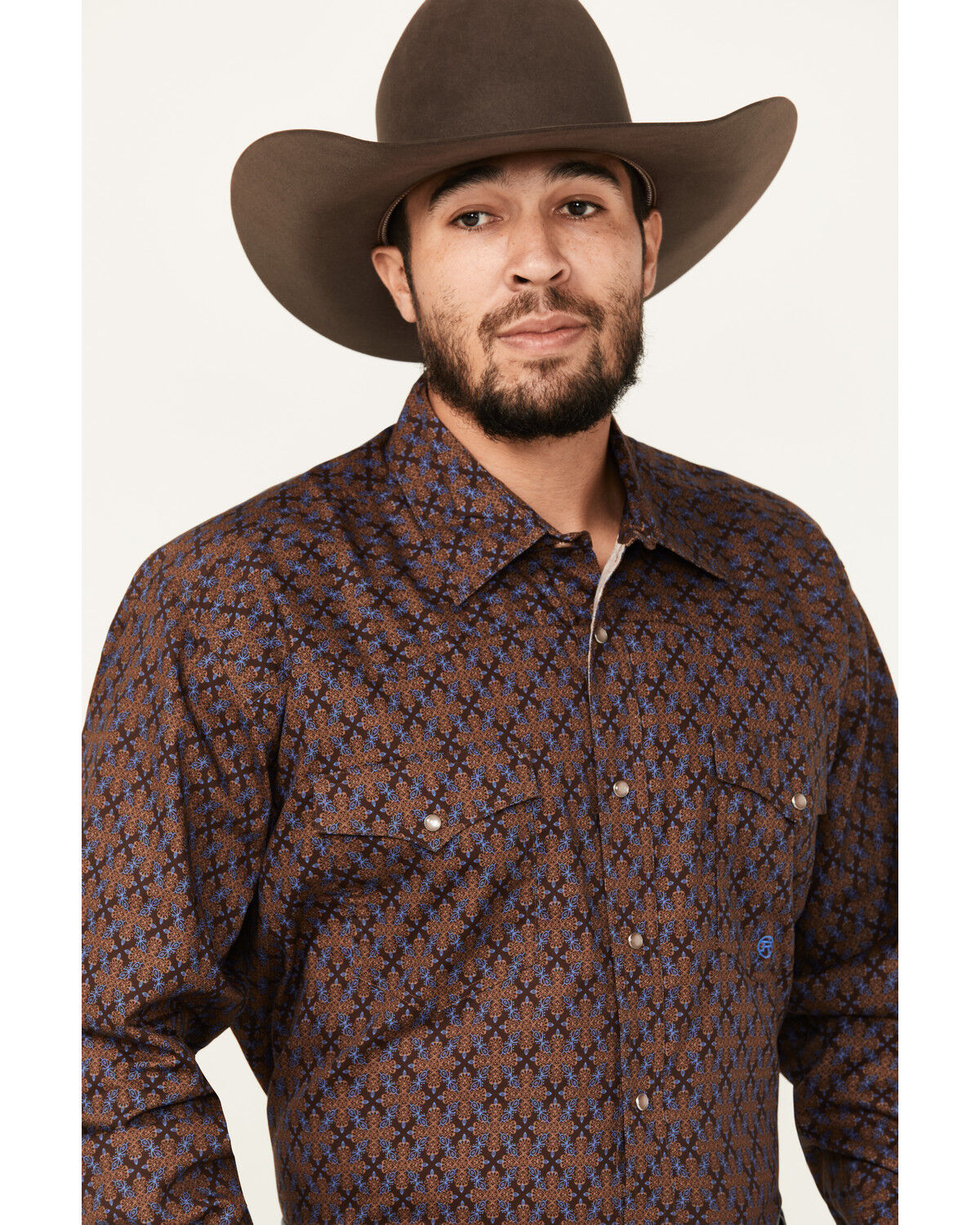 Image #2 - Roper Men's Amarillo Medallion Print Long Sleeve Pearl Snap Western Shirt, Brown, hi-res