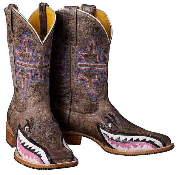 Image #4 - Tin Haul Women's Man Eater Shark Western Boots - Square Toe, Dark Brown, hi-res