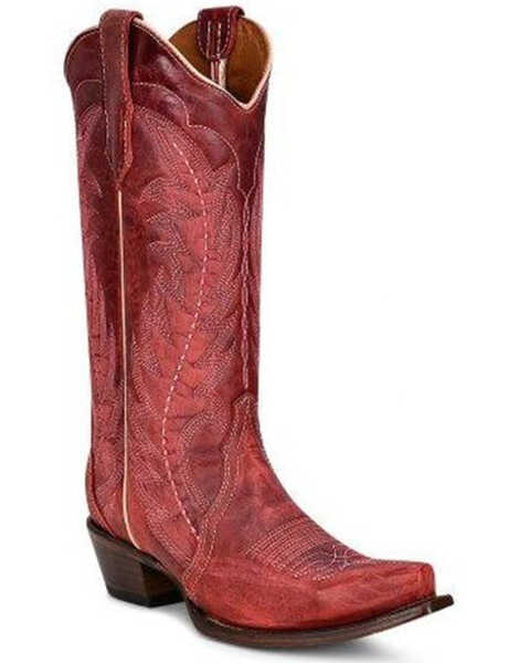 Corral Women's Embroidered Western Boots - Snip Toe, Red, hi-res