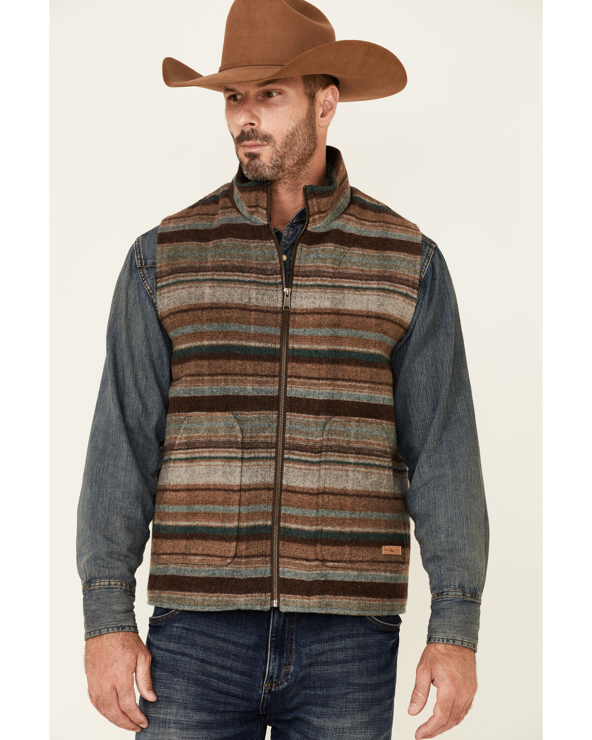Image #2 - Powder River Outfitters Heather Brown Serape Stripe Zip-Front Wool Vest, Brown, hi-res