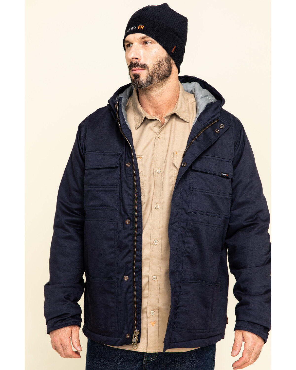 Image #1 - Hawx Men's FR Duck Hooded Work Jacket - Tall, Navy, hi-res
