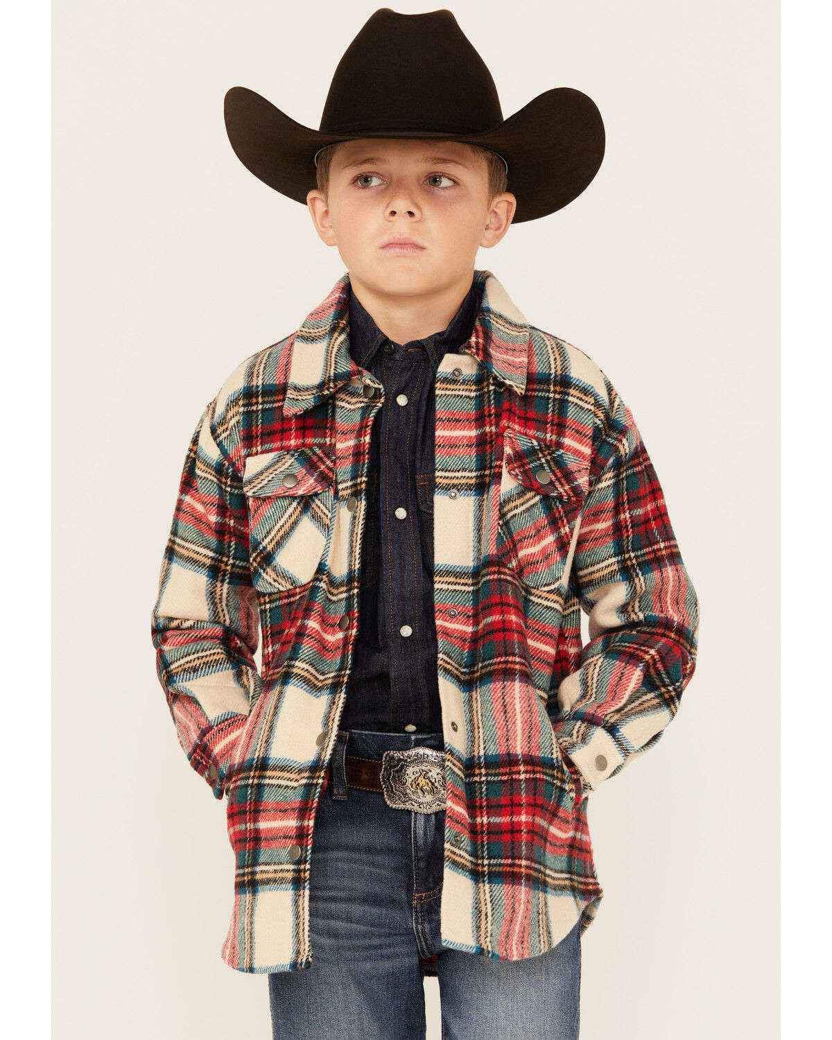 Image #1 - Fornia Boys' Winter Tartan Shirt Jacket, Red, hi-res