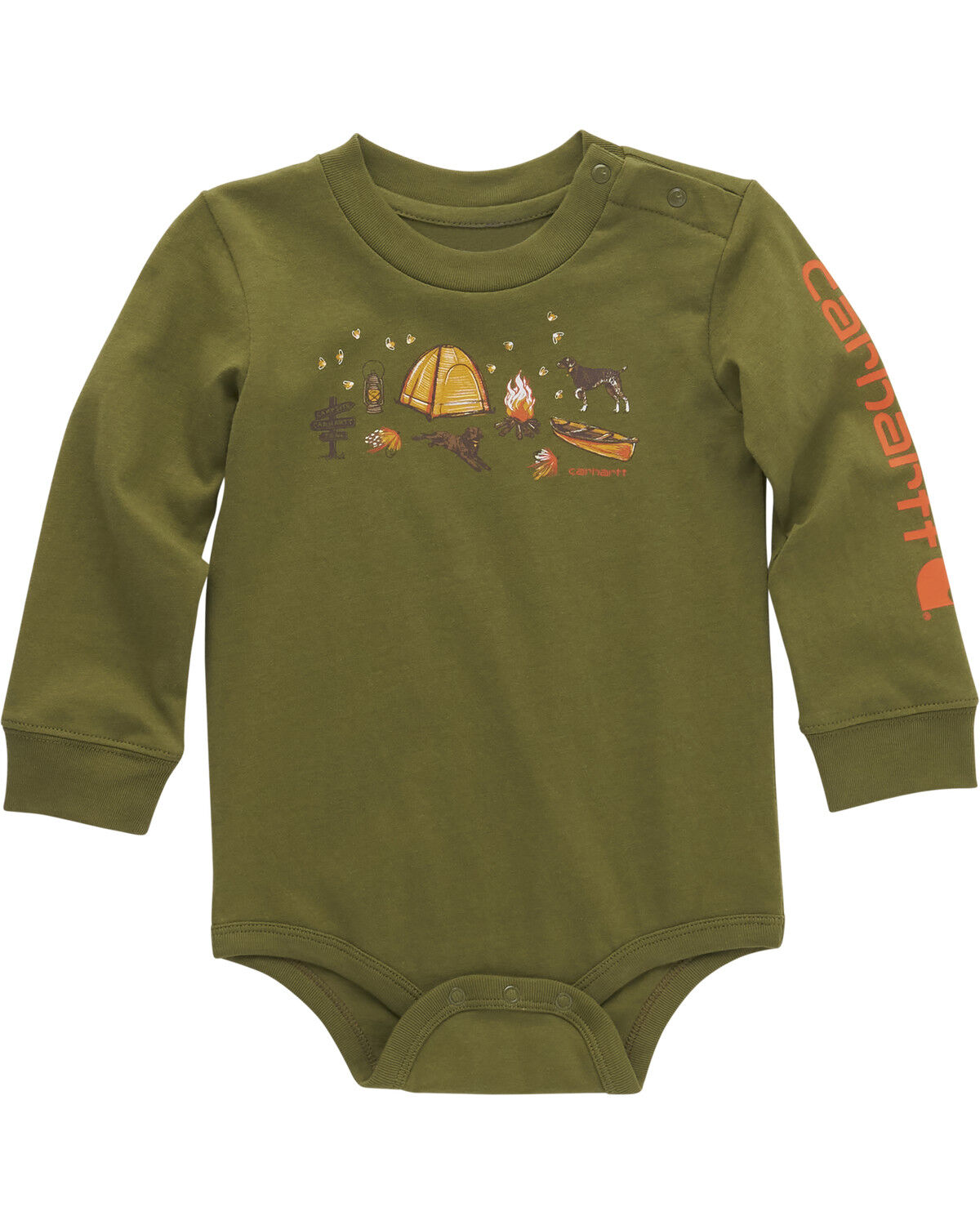 Image #1 - Carhartt Infant Boys' Camp Scene Long Sleeve Onesie, Green, hi-res