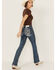 Image #1 - Miss Me Women's Dark Wash Embellished Flap Pocket Mid Rise Bootcut Stretch Denim Jeans, , hi-res