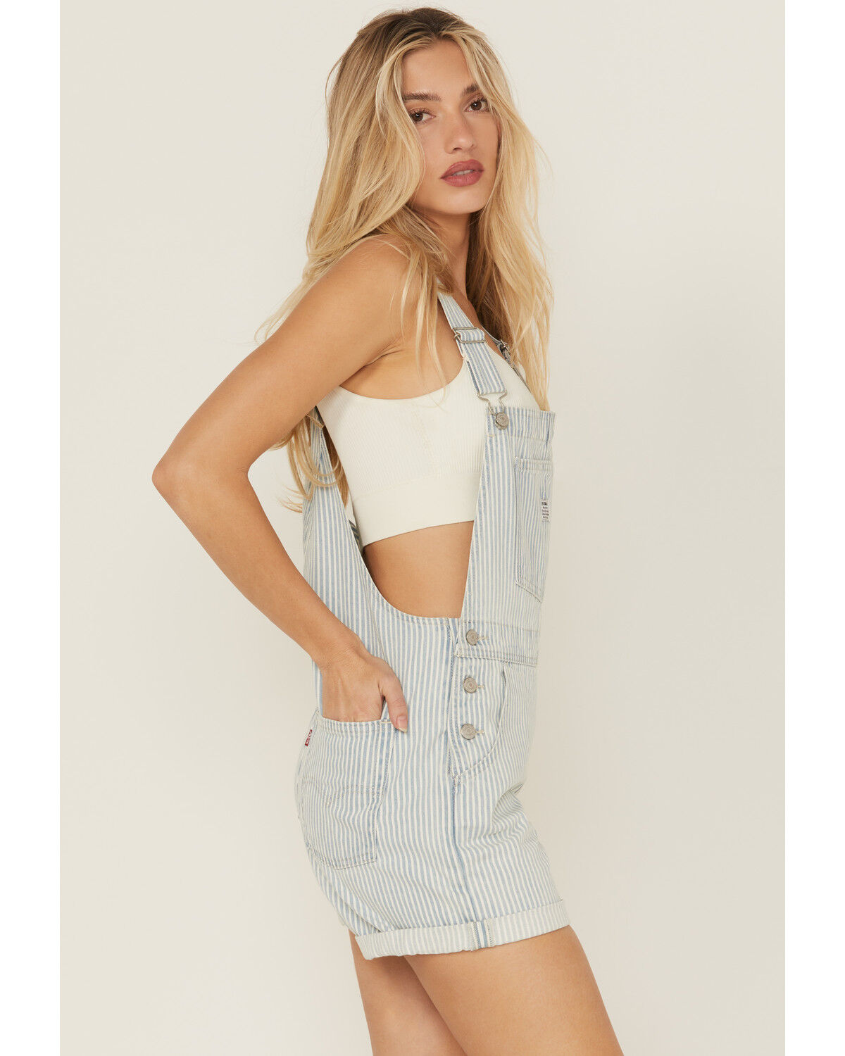 Image #2 - Levi's Women's Landy Women Striped Print Vintage Shortalls, Light Wash, hi-res