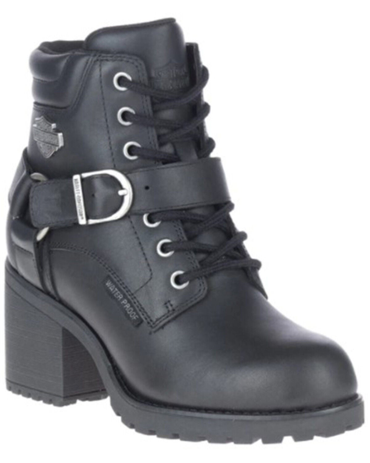 Harley Davidson Women's Howell Harness Lace-Up Waterproof Leather Moto Boots - Round Toe, Black, hi-res