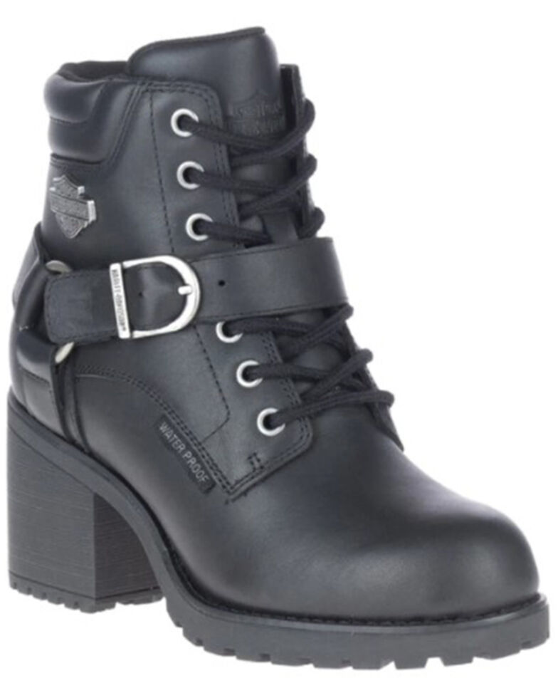 Harley Davidson Women's Howell Black Harness Lace-Up Waterproof Leather Moto Boots , Black, hi-res