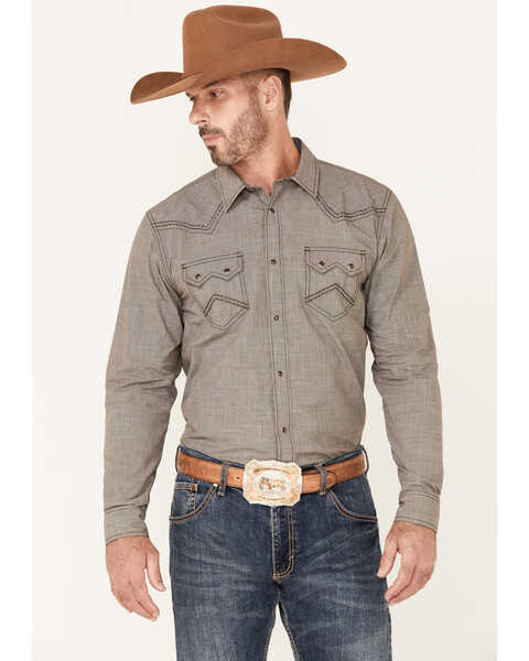 Cody James Men's Decree Solid Chambray Long Sleeve Snap Western Shirt , Brown, hi-res