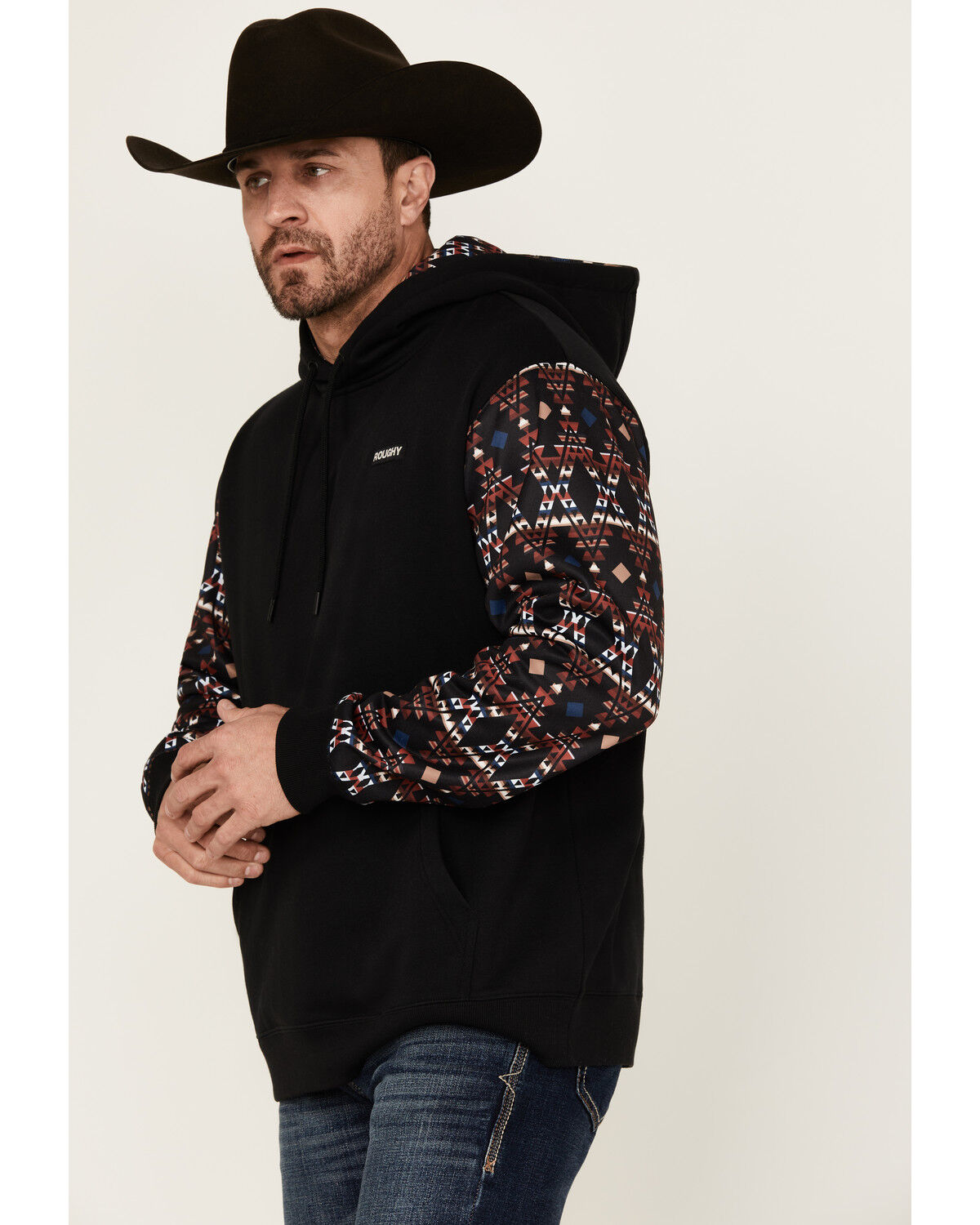 Image #2 - Hooey Men's Legendary Southwestern Sleeve Block Hooded Sweatshirt, Black, hi-res