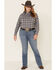 Image #2 - Rough Stock by Panhandle Women's West Bourne Plaid Print Long Sleeve Western Shirt - Plus, Black, hi-res