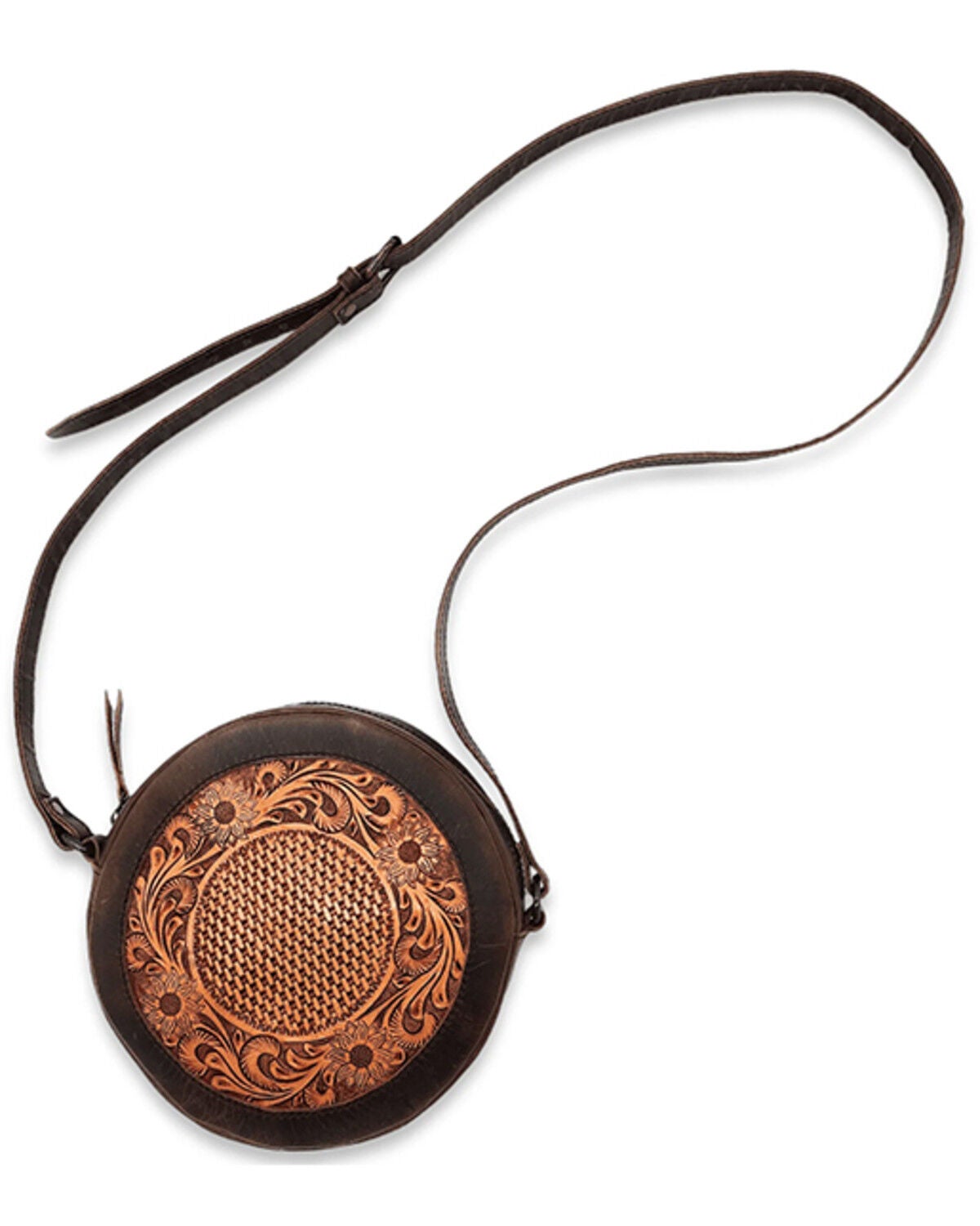 Image #1 - Ranch Junkie Women's The Rancho Canteen Burnished Tooled Leather Crossbody, Multi, hi-res