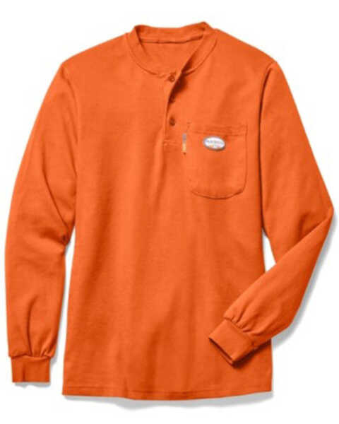 Image #1 - Rasco Men's Solid Pocket Long Sleeve Work Henley Shirt, Orange, hi-res
