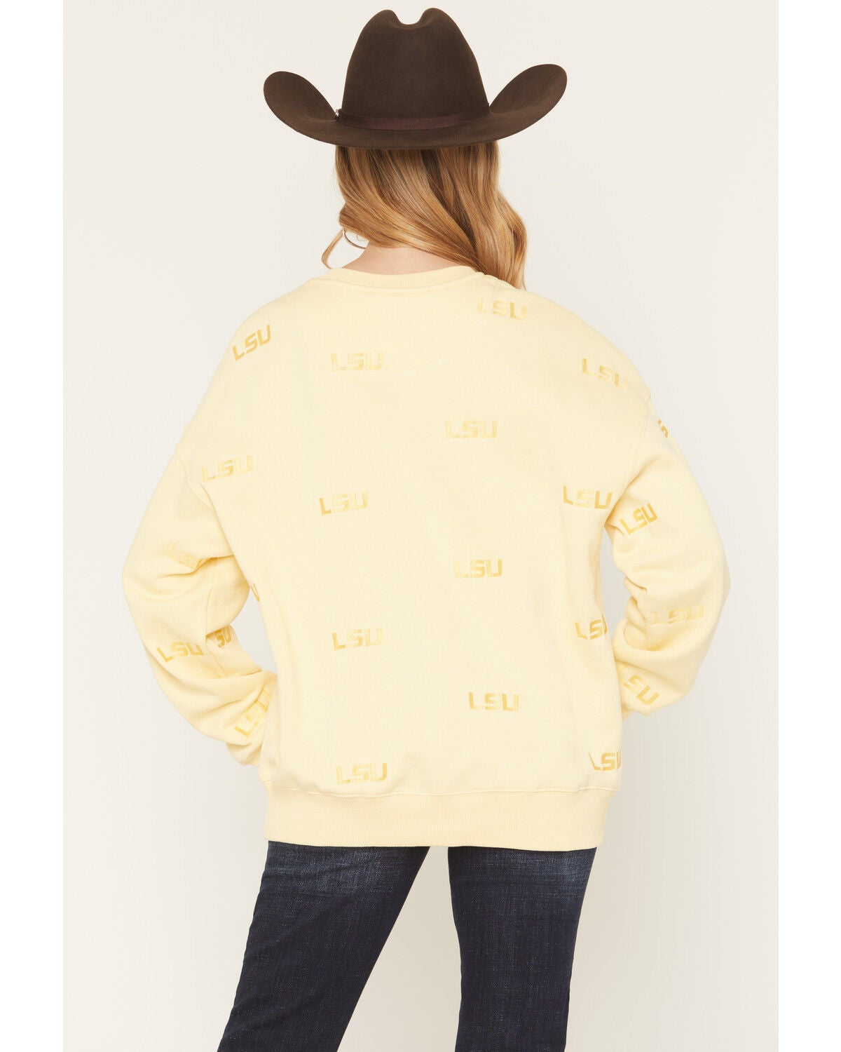 Image #4 - Gameday Women's LSU Embroidered Crewneck, Light Yellow, hi-res