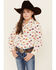 Cruel Girl Girls' Cream Armadillo Print Snap Long Sleeve Western Shirt , Cream, hi-res