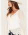 Image #2 - Wild Moss Women's Lace Sheer Long Sleeve Tie-Front Shirt, Ivory, hi-res