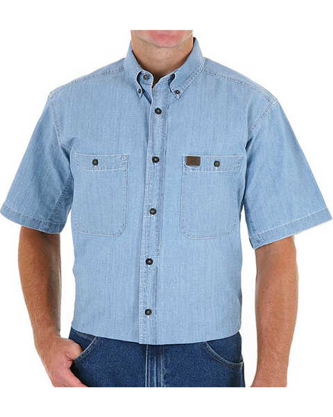 Wrangler Men's Blue Riggs Workwear Chambray Work Shirt , Blue, hi-res