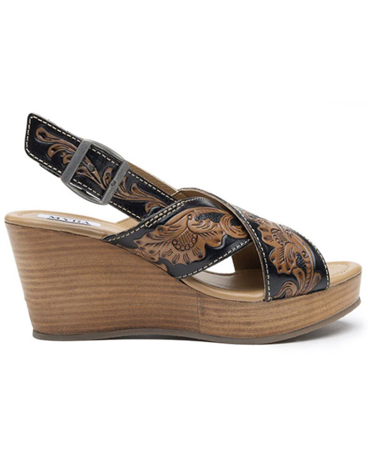 Image #2 - Myra Bag Women's Flower Ridge Hand-Tooled Sandals, Brown, hi-res