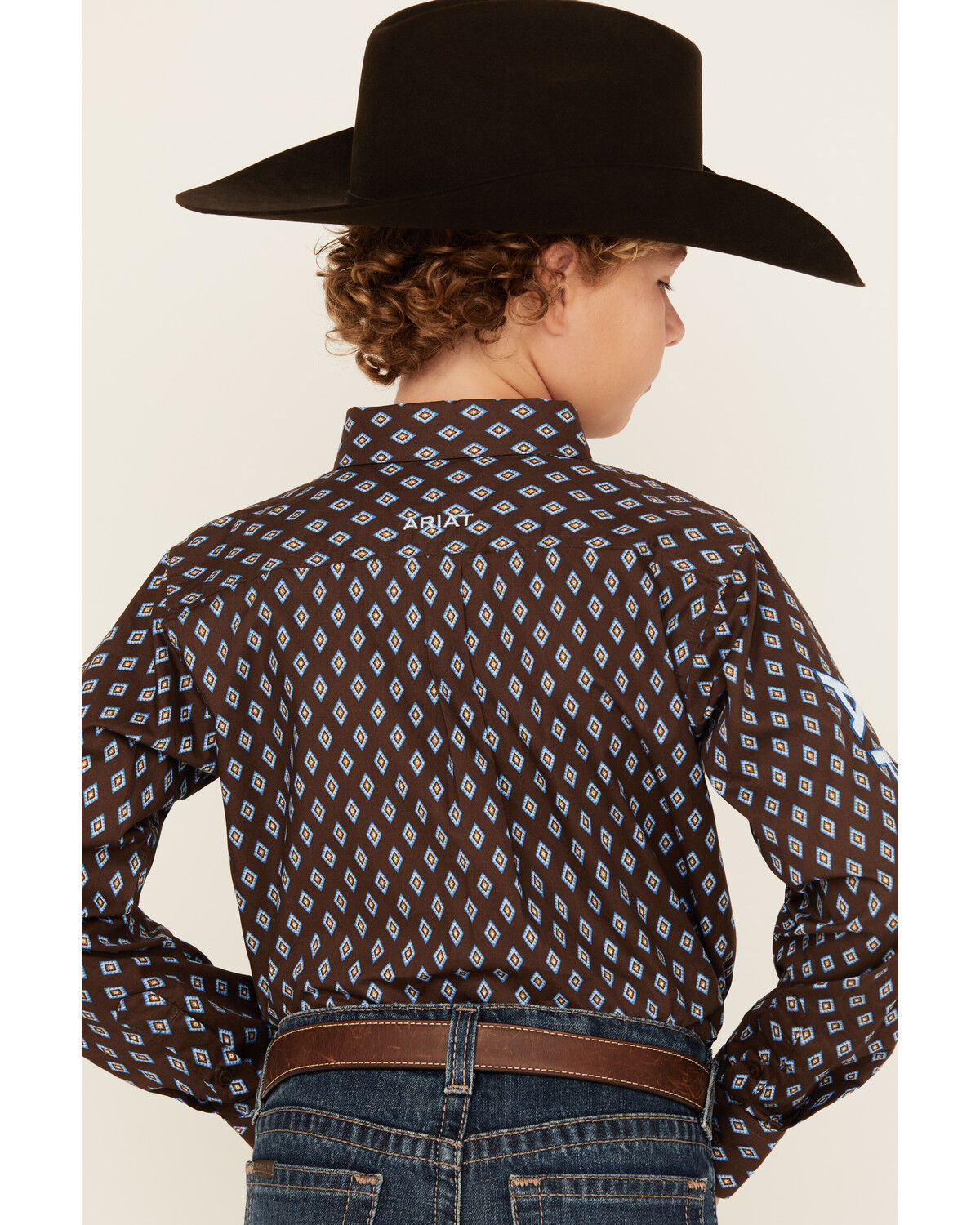 Image #4 - Ariat Boys' Logo Team Geo Print Long Sleeve Button-Down Western Shirt, Brown, hi-res