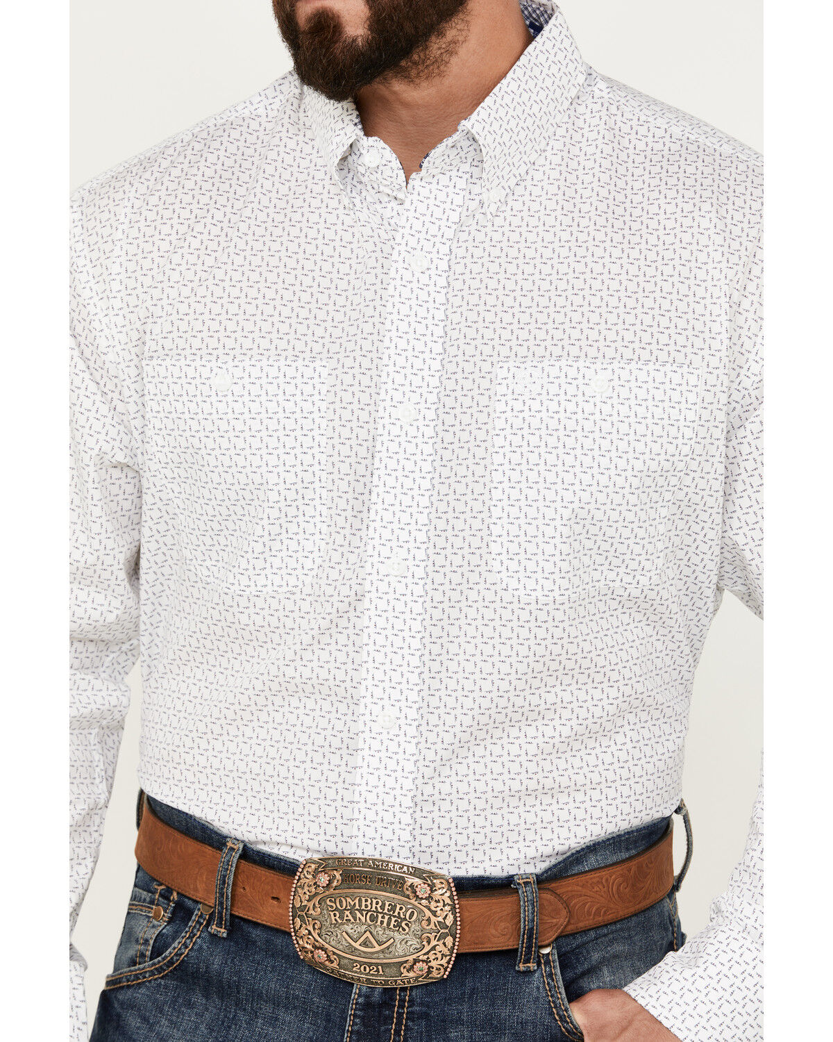 Image #2 - George Strait by Wrangler Men's Print Long Sleeve Button-Down Western Shirt, Navy, hi-res