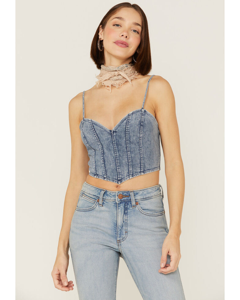 Flying Tomato Women's Denim Cropped Tank, Blue, hi-res