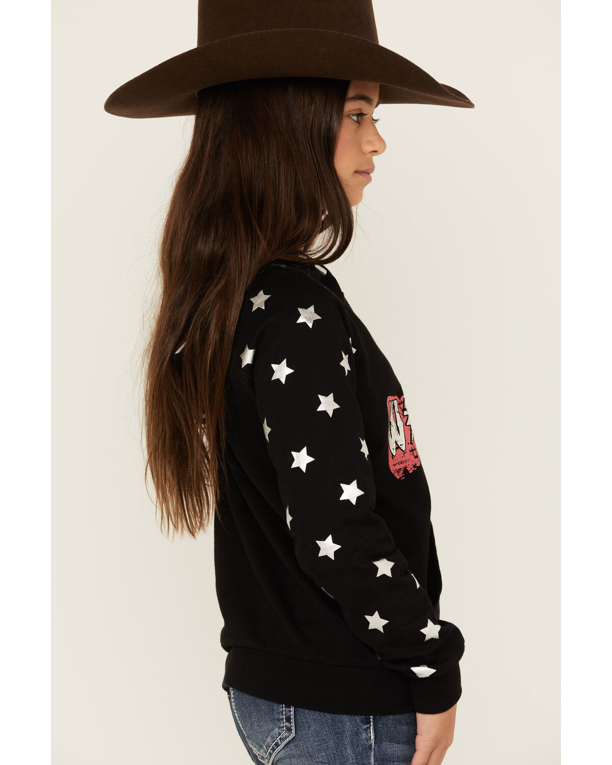 Image #2 - Rock & Roll Denim Girls' Boot Barn Exclusive Wild & Western Star Print Hoodie, Black, hi-res