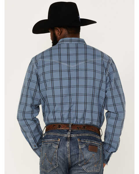 Image #4 - Blue Ranchwear Men's Plaid Snap Western Flannel Workshirt , Blue, hi-res