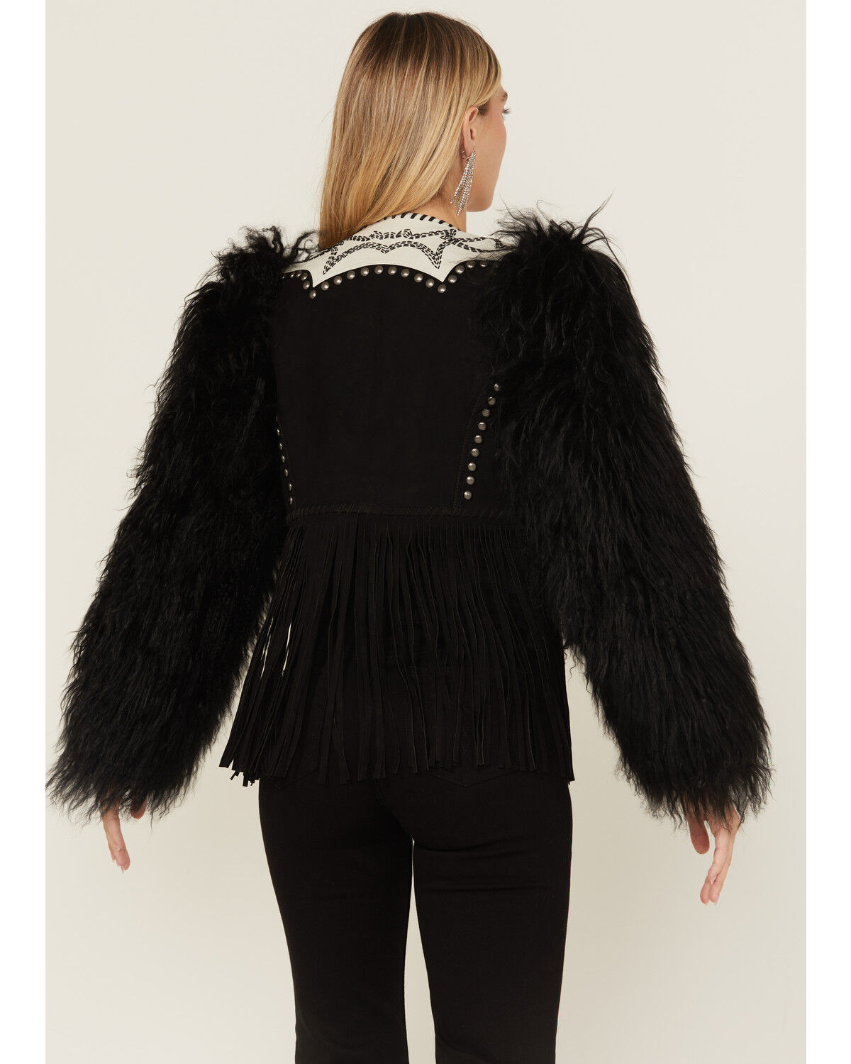 Image #4 - Double D Ranch Women's Wild Woolie Fringe Cropped Jacket, Black, hi-res