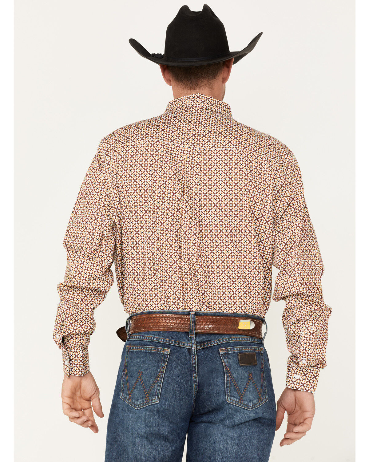 Image #4 - RANK 45® Men's Stirrup Geo Print Long Sleeve Western Button-Down Shirt, Light Red, hi-res