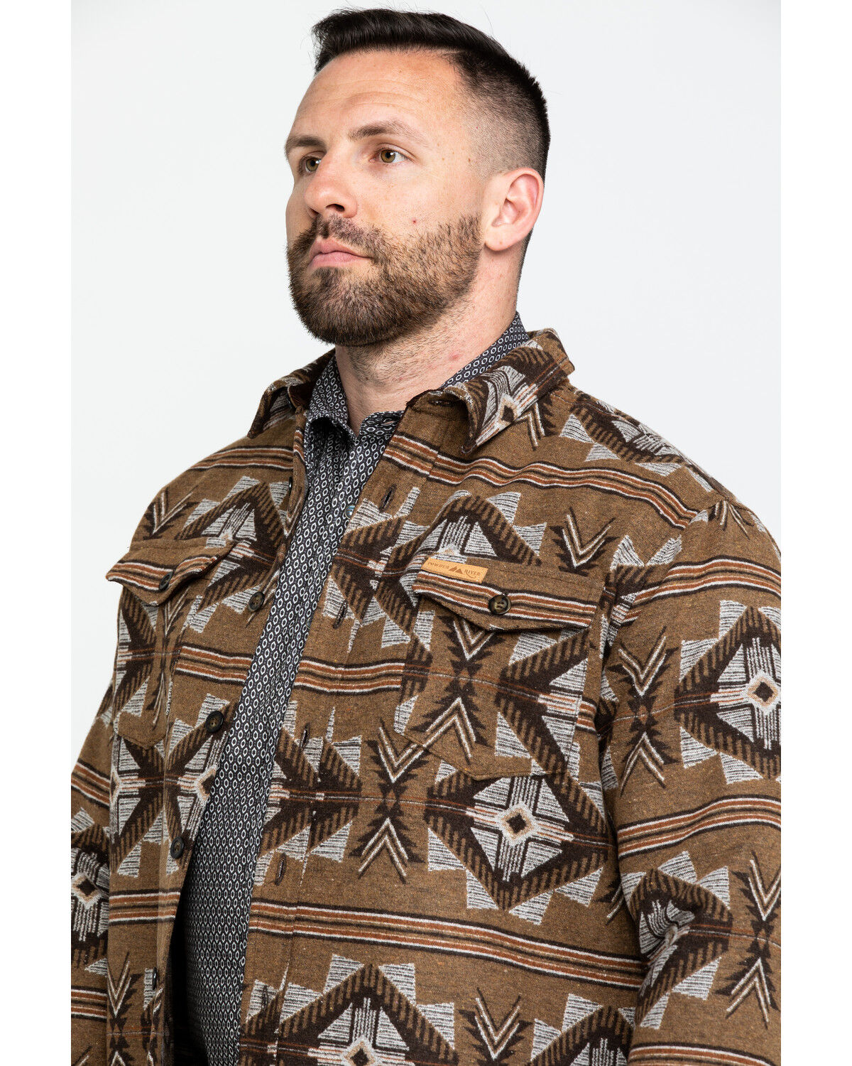 Image #5 - Powder River Outfitters Men's Southwestern Jacquard Shirt Jacket, Brown, hi-res