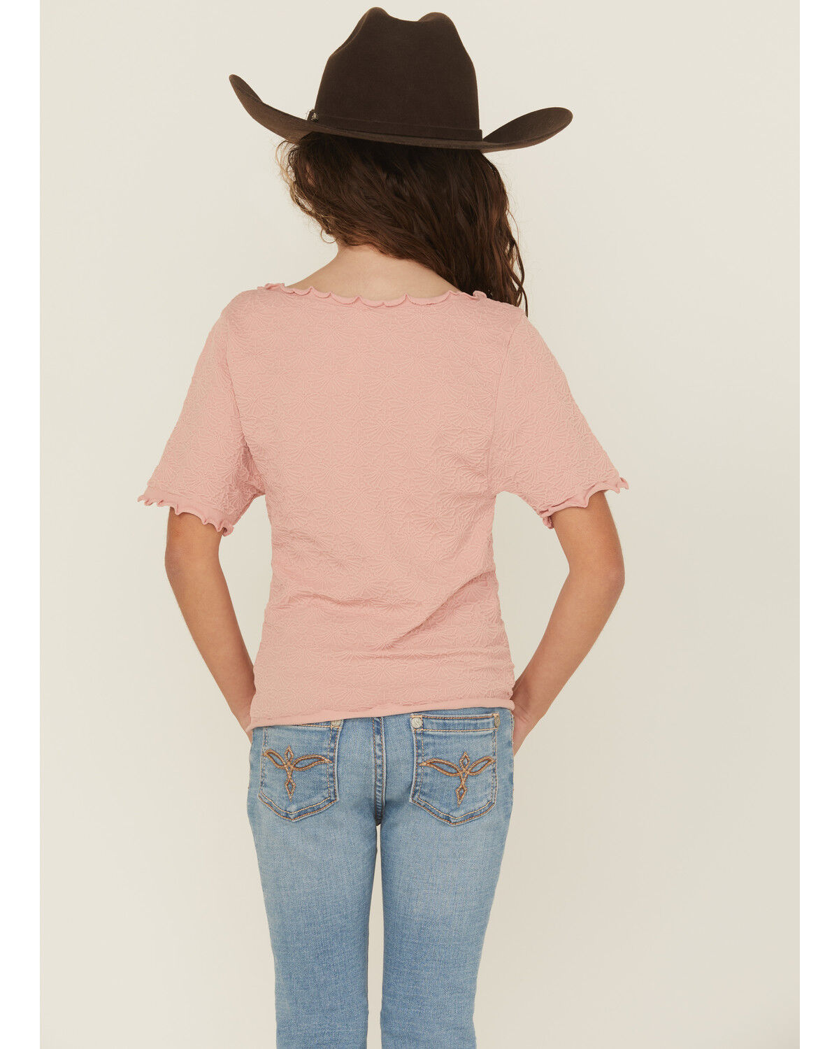 Image #4 - Fornia Girls' Solid Lettuce Edge Short Sleeve Top, Pink, hi-res