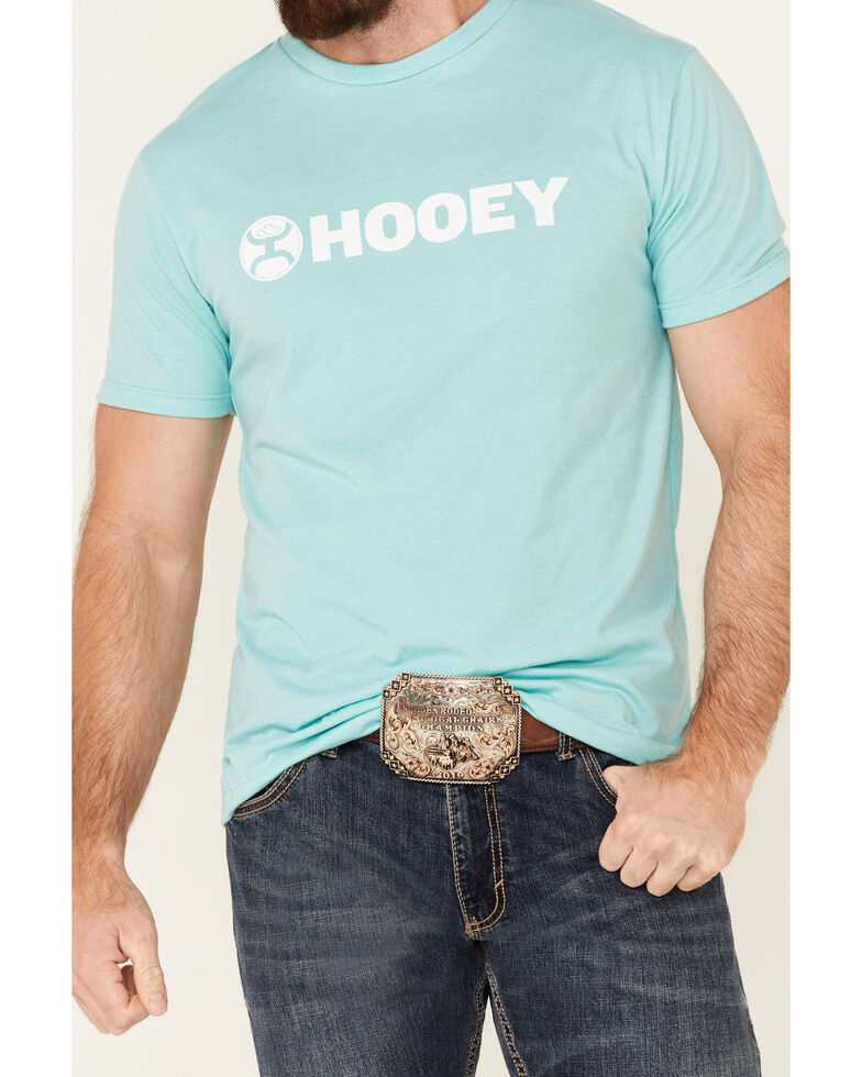 HOOey Men's Teal Lock-Up Logo Short Sleeve T-Shirt , Teal, hi-res