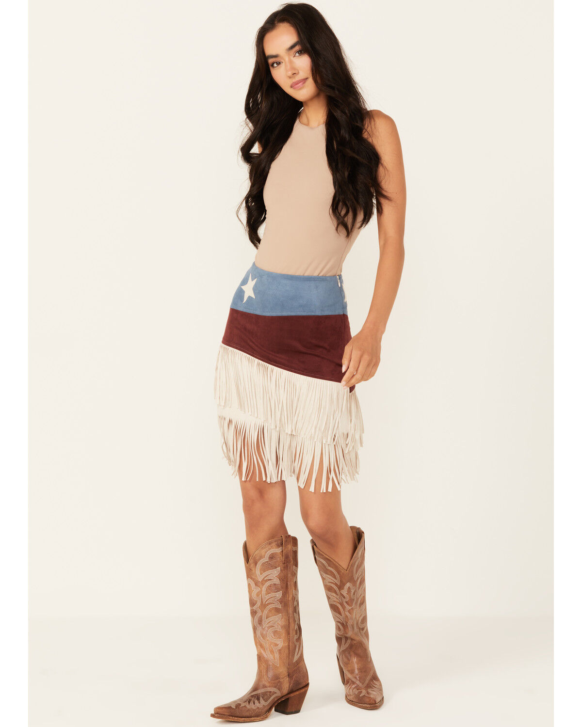 Image #1 - Vocal Women's Star Fringe Skirt, Navy, hi-res