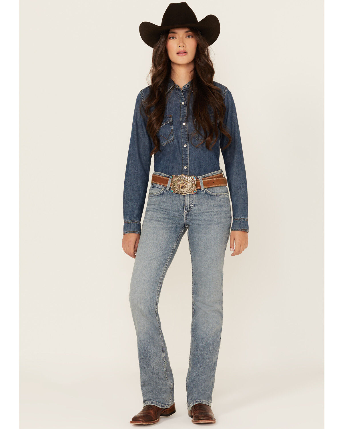 Image #1 - Wrangler Retro Women's Alaina Light Wash Mid Rise Bootcut Stretch Denim Jeans, Light Wash, hi-res