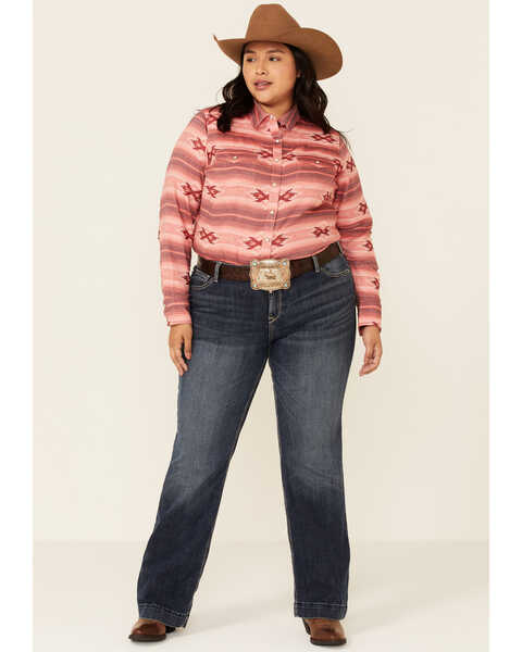 Image #2 - Ariat Women's R.E.A.L Adorable Red Serape Print Long Sleeve Snap Western Core Shirt - Plus, Red, hi-res