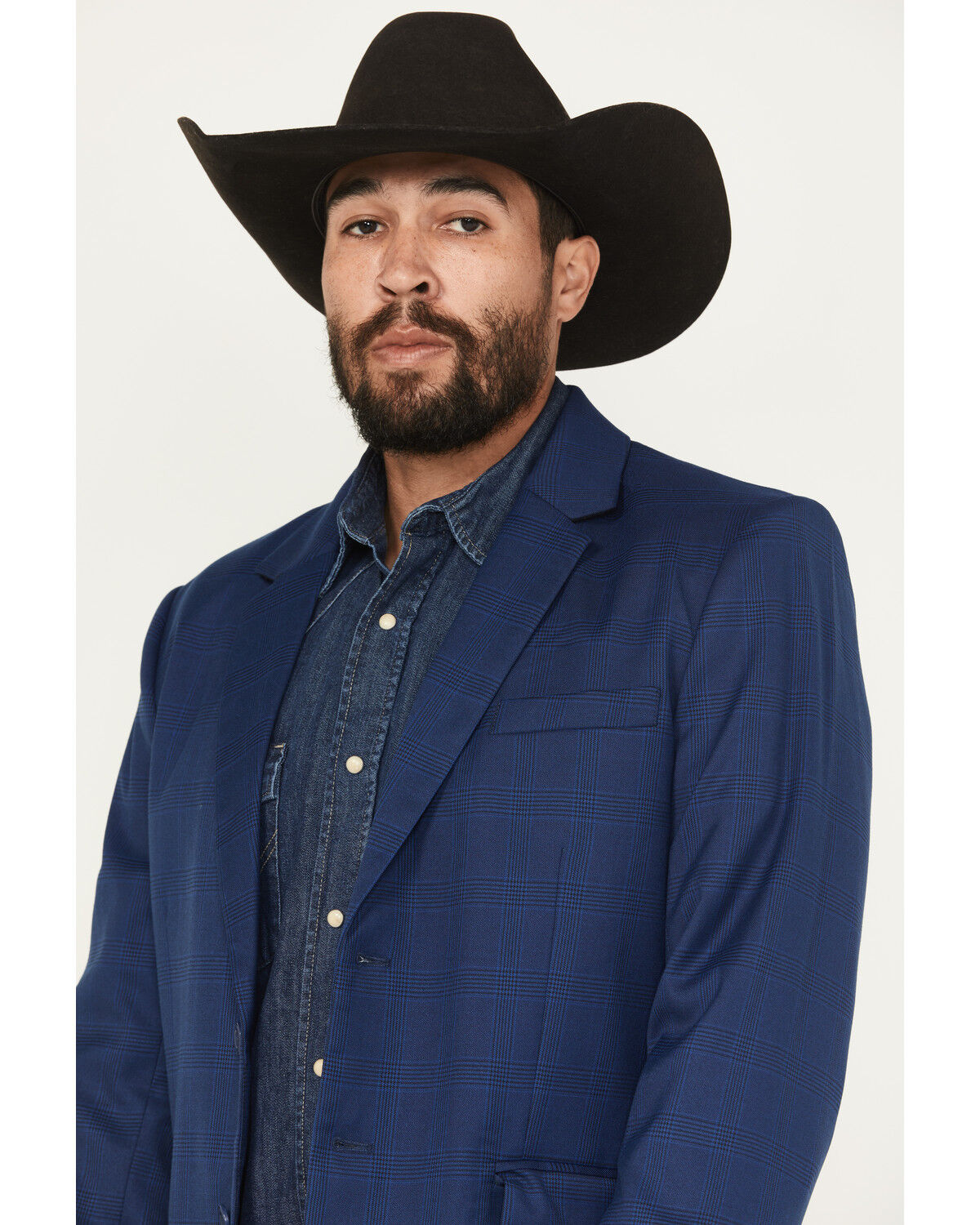 Image #2 - Panhandle Men's Tonal Plaid Print Slim Cut Sportcoat, Navy, hi-res