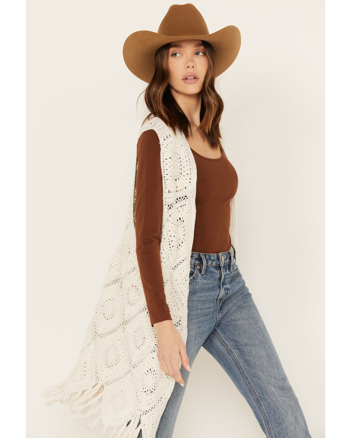 Image #2 - Shyanne Women's Crochet Fringe Vest, White, hi-res