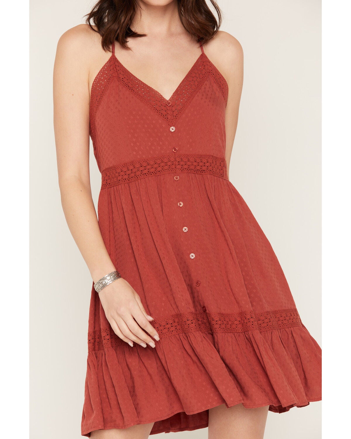 Image #3 - Shyanne Women's Racerback Lace Trim Mini Dress, Chilli, hi-res