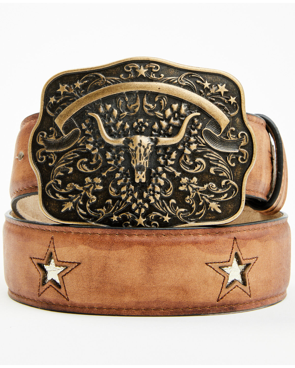 Image #2 - Idyllwind Women's Cordero Longhorn Buckle And Star Cutout Belt, Brown, hi-res