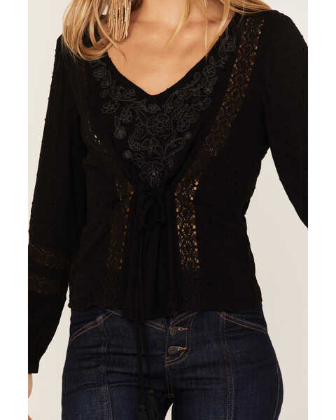 Image #3 - Idyllwind Women's Romance Floral Embroidered Swiss Dot Blouse, Black, hi-res