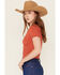 Image #2 - Fornia Women's Solid Lettuce Edge Short Sleeve Tee, Red, hi-res