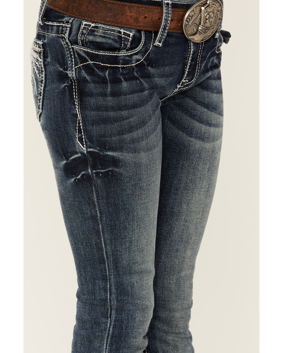 Image #2 - Grace in LA Girls' Medium Wash Burst Pocket Bootcut Jeans, , hi-res
