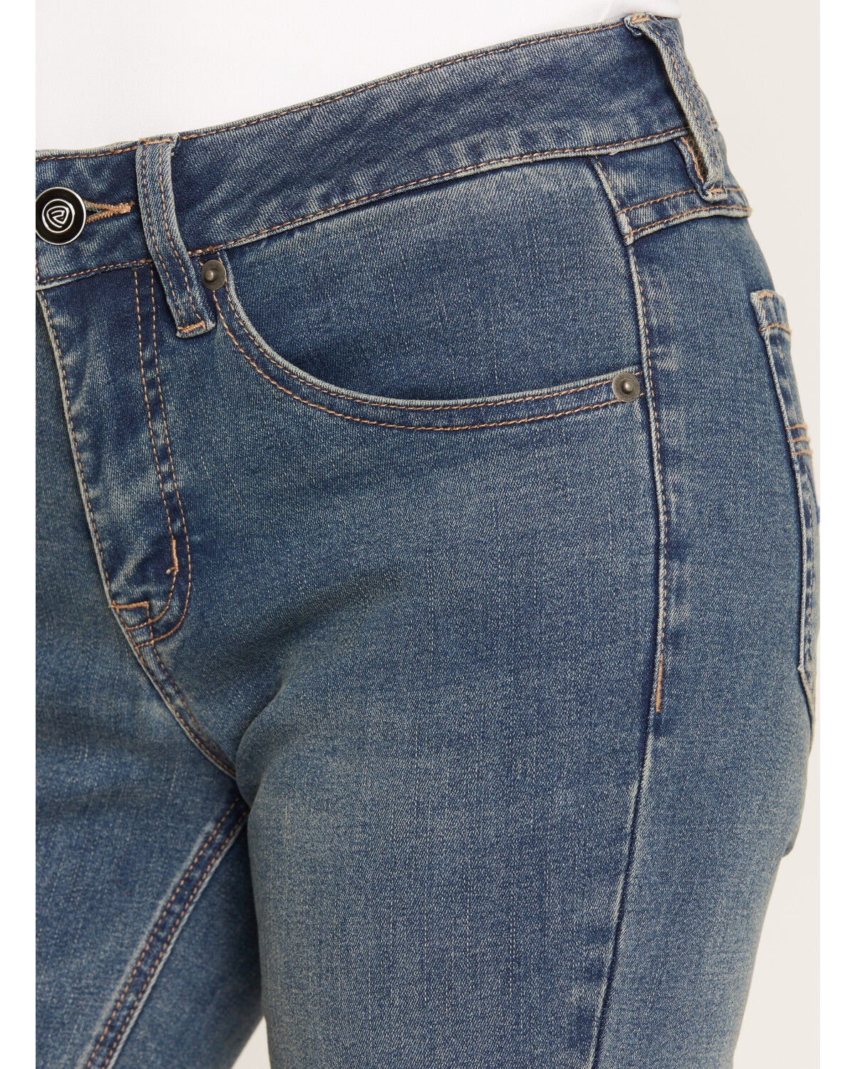 Image #2 - Rock & Roll Denim Women's Medium Wash Mid Rise Sculpted Vintage Bootcut Stretch Denim Jeans, Medium Wash, hi-res