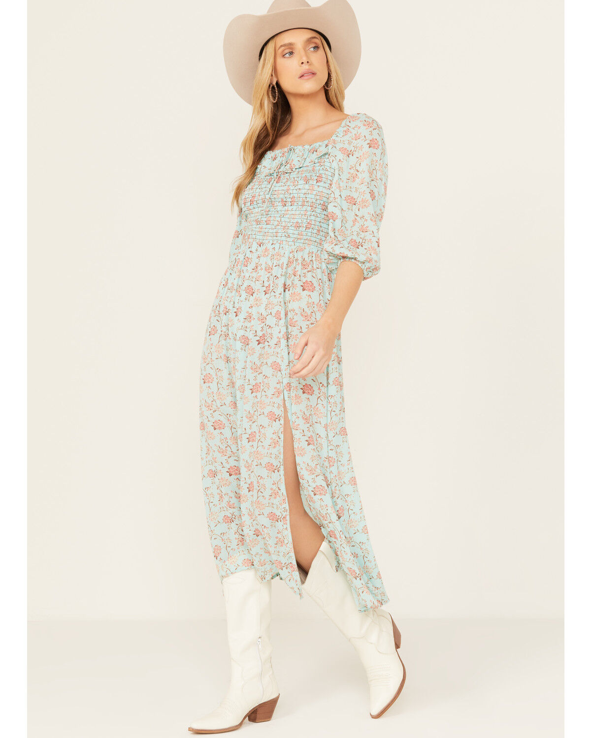 Image #1 - Rock & Roll Denim Women's Floral Boho Midi Dress, Turquoise, hi-res